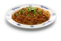 Spicy stir fry vermicelli with minced pork, classic Sichuan dish in chinese cuisine