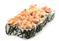 Spicy sushi rolls in nori on white background Royalty Free Stock Photo