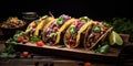 Spicy Tacos on a Wooden Tray - Fiery Flavor Fiesta - Cozy and Warm - Festive and Flavorful