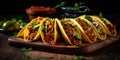 Spicy Tacos on a Wooden Tray - Fiery Flavor Fiesta - Cozy and Warm - Festive and Flavorful