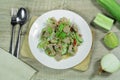 Spicy tenderloin pork with cucumber salad.