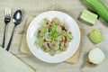 Spicy tenderloin pork with cucumber salad.