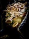 Spicy Thai food, steamed squid, lemon