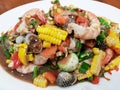 Spicy thai mix seafood and vegetable salad Royalty Free Stock Photo