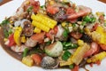 Spicy thai mix seafood and vegetable salad Royalty Free Stock Photo