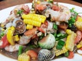 Spicy thai mix seafood and vegetable salad Royalty Free Stock Photo