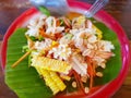 Spicy Thai Seafood Salad with Corn and Peanuts Royalty Free Stock Photo