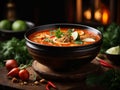 Spicy Thai Tom Yum Kung, Tum Yum Goong Soup, famous cuisine from Thailand Royalty Free Stock Photo