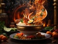 Spicy Thai Tom Yum Kung, Tum Yum Goong Soup, famous cuisine from Thailand Royalty Free Stock Photo