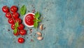 Spicy tomato ketchup sauce with Cherry tomatoes and basil Royalty Free Stock Photo