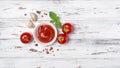 Spicy tomato ketchup sauce with Cherry tomatoes, garlic and basil Royalty Free Stock Photo