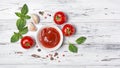 Spicy tomato ketchup sauce with Cherry tomatoes, garlic and basil Royalty Free Stock Photo