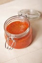 Spicy tomato sauce in a jar