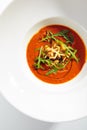 Spicy Tomato Soup with Fried Mussels and Chili Pepper Royalty Free Stock Photo