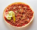 Spicy Turkish Lahmacun pizza with ground beef