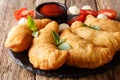 Spicy typical street Italian food: fried panzerotti with tomato Royalty Free Stock Photo