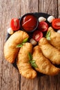 Spicy typical street Italian food: fried panzerotti with tomato Royalty Free Stock Photo