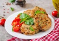 Spicy vegan burgers with rice, chickpeas and herbs.