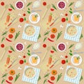 Spicy vegetable mushroom cooking pattern background vector flat