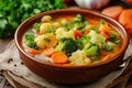 Spicy vegetable soup with in a bowl. Cauliflower, broccoli, carrots Royalty Free Stock Photo