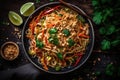 Spicy Vegetarian Pad Thai Vegetarian, Top View. Generative AI Royalty Free Stock Photo