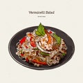 Spicy vermicelli salad, hand draw sketch vector