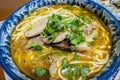 Spicy Vietnamese Beef and Pork Noodle Soup (Bun Bo Hue) Royalty Free Stock Photo