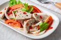 Spicy vietnamese pork sausage salad Yum Moo Yor, Thai food Royalty Free Stock Photo