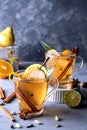 Spicy warm beverage. Seasonal mulled drink..Christmas hot white mulled wine Royalty Free Stock Photo