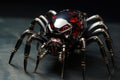 Spider on a black background. Halloween concept. 3d rendering, genetically modified robotic black widow spider, AI Generated