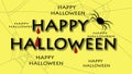 Spider and blood drobs with happy halloween letters, yellow background