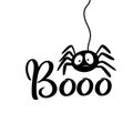 Spider and Boo hand drawn text, spooky doodle illustration for Halloween party invitation, trick and treat fabric, scary