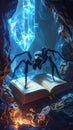 Spider on book in dark cave Royalty Free Stock Photo