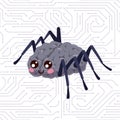 Spider brain. Mind organ with insect paws and smiling face. Hacker mascot and cyber net. Bug crawls on network cobweb