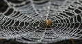 A spider is centrally positioned on a web adorned with dew droplets, creating a sparkling effect. Royalty Free Stock Photo