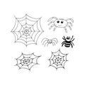 spider and cobweb set icon. hand drawn doodle style. vector, minimalism, monochrome. halloween decor collection. Royalty Free Stock Photo