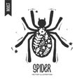Spider with floral design. Abstract vector illustration. Scandinavian style insect with flowers and vegetation. Folk Royalty Free Stock Photo