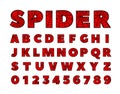Spider font. Spiderman alphabet. Black letters on Red background. Royalty Free Stock Photo
