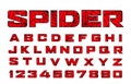 Spider font. Spiderman alphabet. Black letters on Red background. Royalty Free Stock Photo