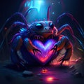 Tarantula hugging heart Spider with a heart in his hands on a dark background. 3d rendering AI Generated animal ai