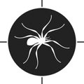Spider icon over target. Simple and flat illustration in black and white. Isolated.