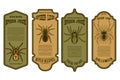 Spider juice. Spider legs. Halloween bottle label template. Design element for poster, card, banner, sign.