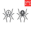 Spider line and glyph icon, halloween and scary, arachnid sign vector graphics, editable stroke linear icon, eps 10.