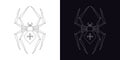 Spider logo with cross, editable stroke. Black and silver spider crosspiece with outline silhouette Royalty Free Stock Photo