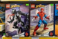 Lego Spiderman constructor game on shelf in a Toys store. Minsk, Belarus, 2023 Royalty Free Stock Photo