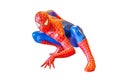 Spider-Man model sit down is isolated on white background of character from Spiderman movie franchise Royalty Free Stock Photo