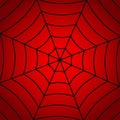 Spider man. Spiderman background. Red background with black spiderweb of spiderman. Pattern of cobweb for net, trap and horror.