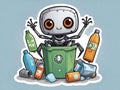 spider robot picks up bottles and puts them in city trash for the environment. Royalty Free Stock Photo