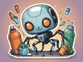 spider robot picks up bottles and puts them in city trash for the environment. Royalty Free Stock Photo