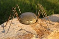 Spider rock with metal legs garden art